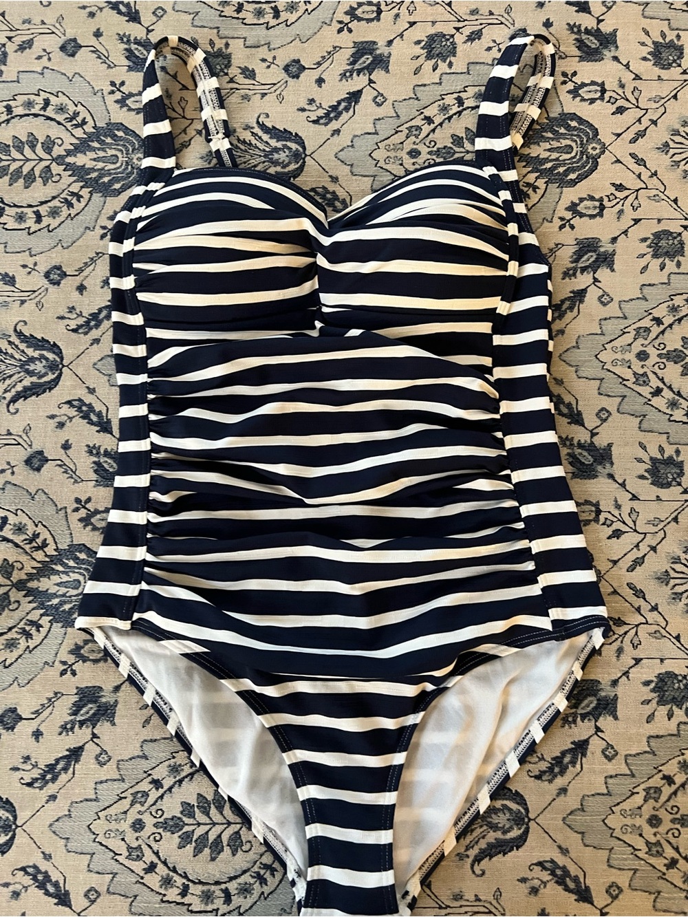 Nip Tuck "Joanne" Twist Front One-Piece navy blue & white striped Swimsuit